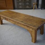 Solid elm coffee table with 2 small drawers, 1950s