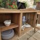 Art Deco buffet with showcase and solid raw wood mirror