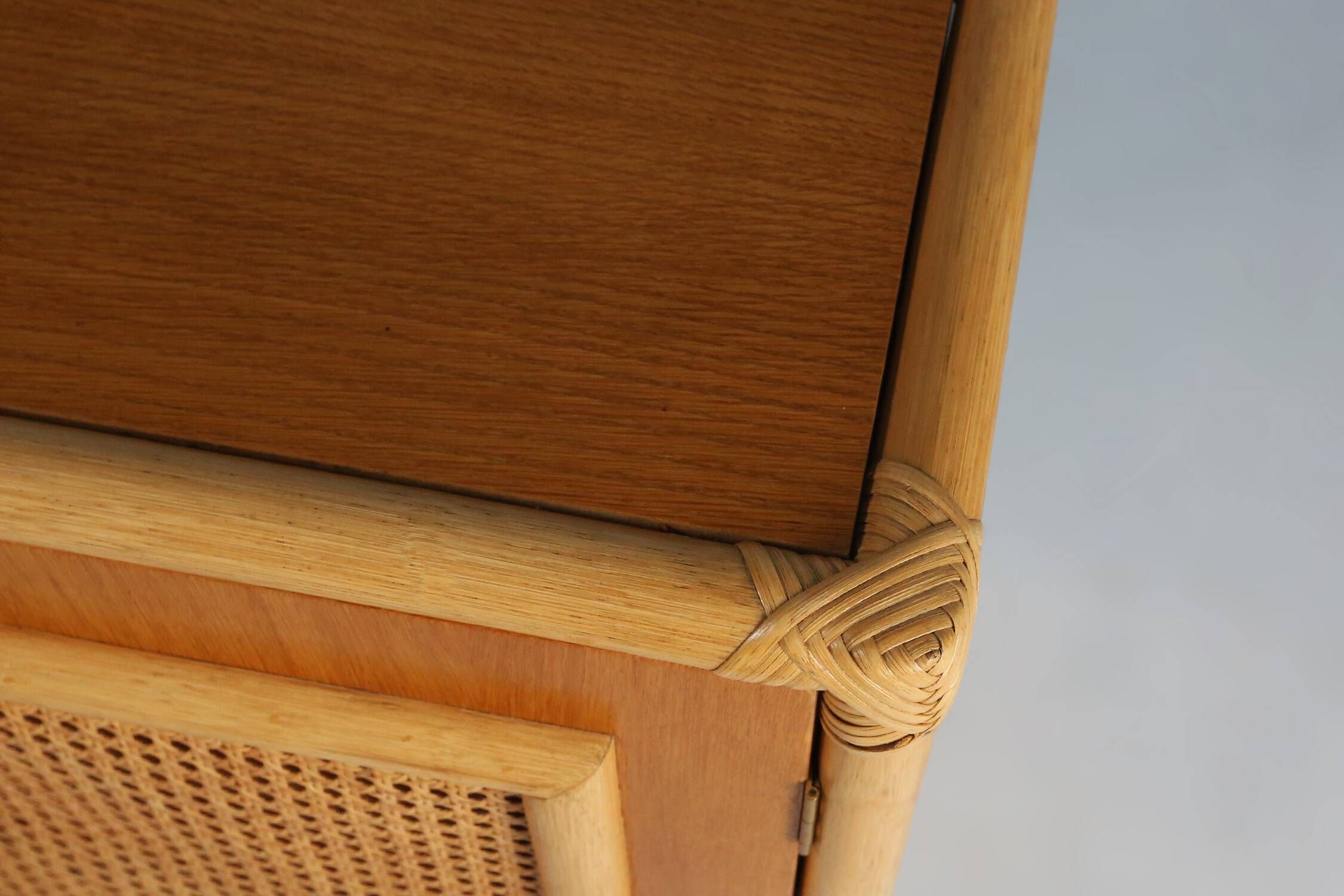 Four-door buffet in rattan and wood, France, 1960s