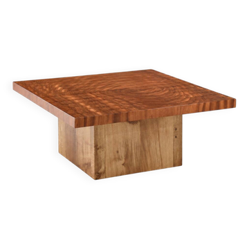 Exotic wood coffee table with an end grain wood top.