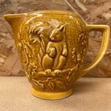 Old barbotine pitcher sarreguemines yellow ceramic squirrel decor