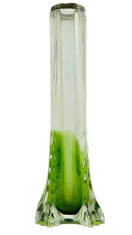 Art Nouveau vase, green glass, silver mount, United Kingdom, early 20th century