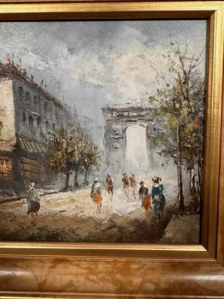 Oil painting on canvas: the Porte Saint Martin Paris 20th century