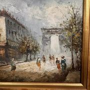 Oil painting on canvas: the Porte Saint Martin Paris 20th century
