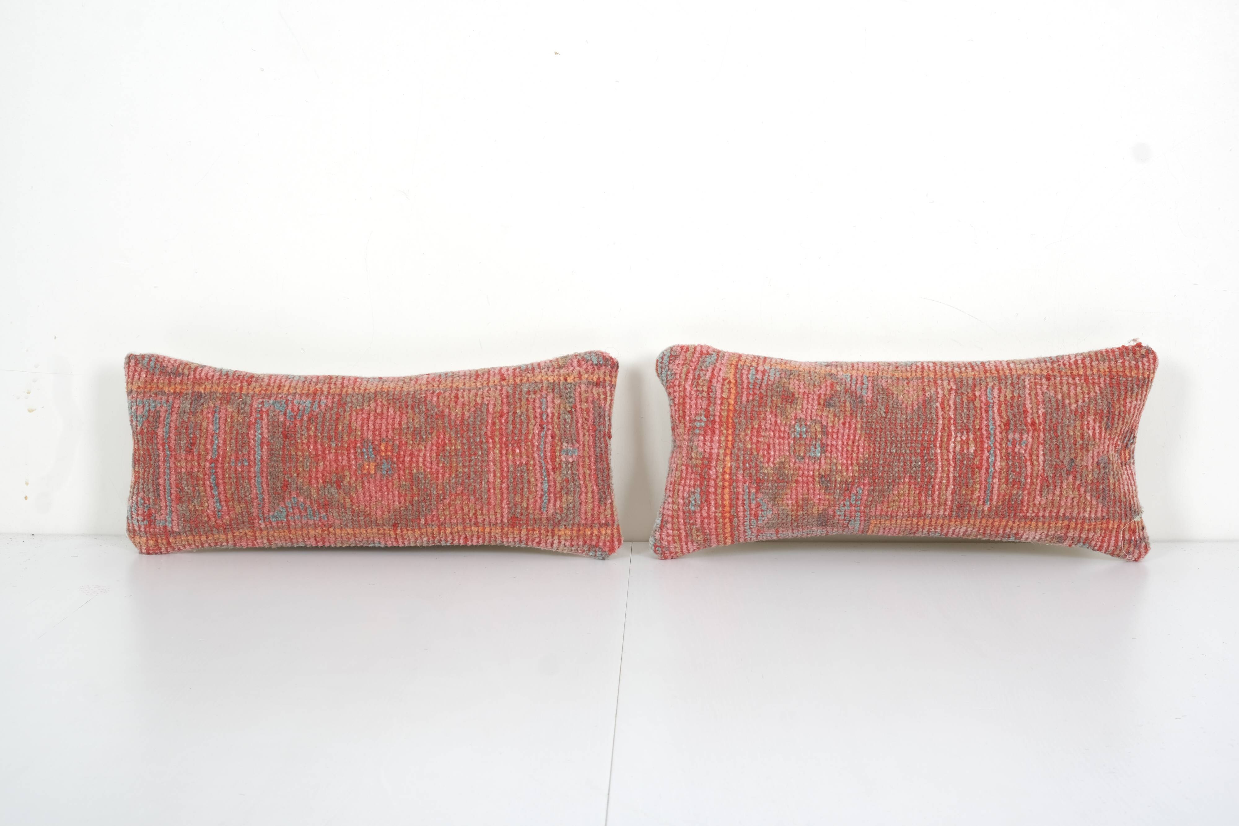 Set of Two Turkish Oushak Rug Pillow Cover, Pair Oblong Chair Cushion, Neutral Pillow Cases Made Out