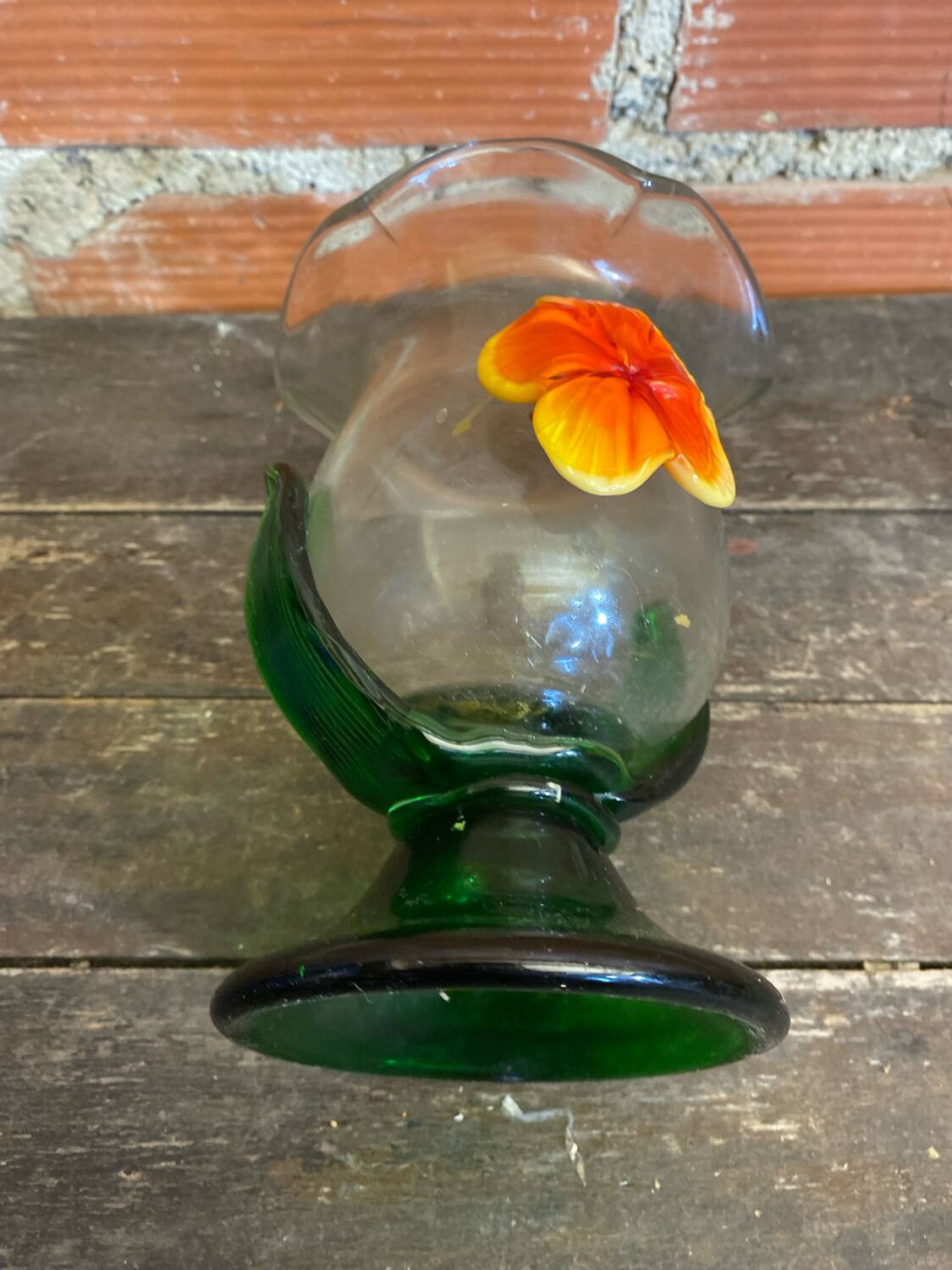 Vintage Murano Glass Vase with Orange and Yellow Flower Decoration, Italy