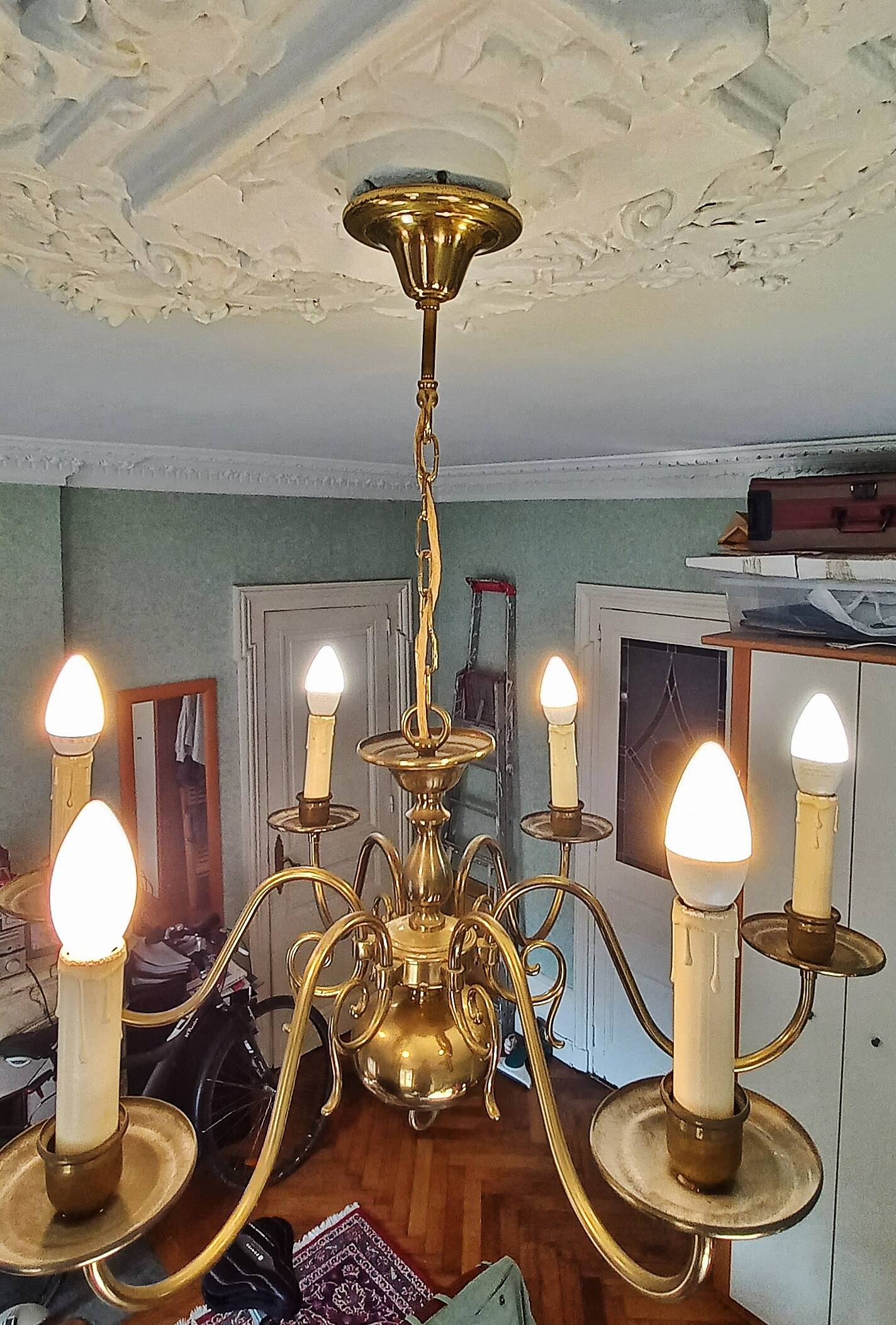 brass chandelier with 6 branches