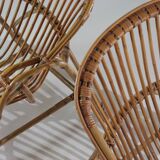 Pair of shell armchairs in rattan, France 1960