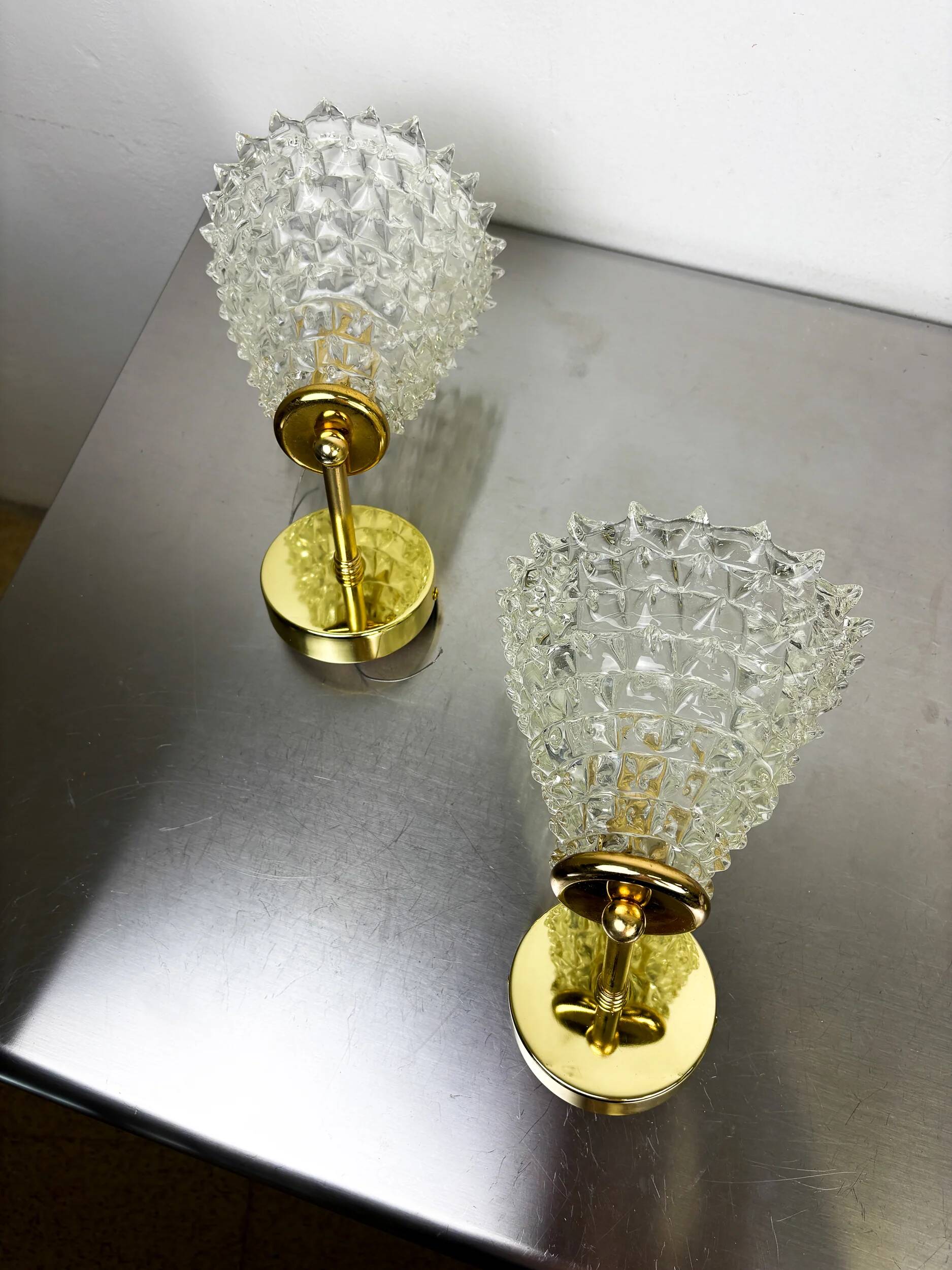 Pair of Mid-Century Barovier & Toso "Rostrato" Murano Glass Wall Lamps, Italy 1960s
