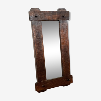 Vintage brutalist mirror in solid wood 28x52cm