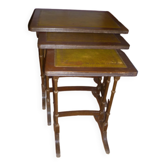 Tables gigogne en bois et cuir