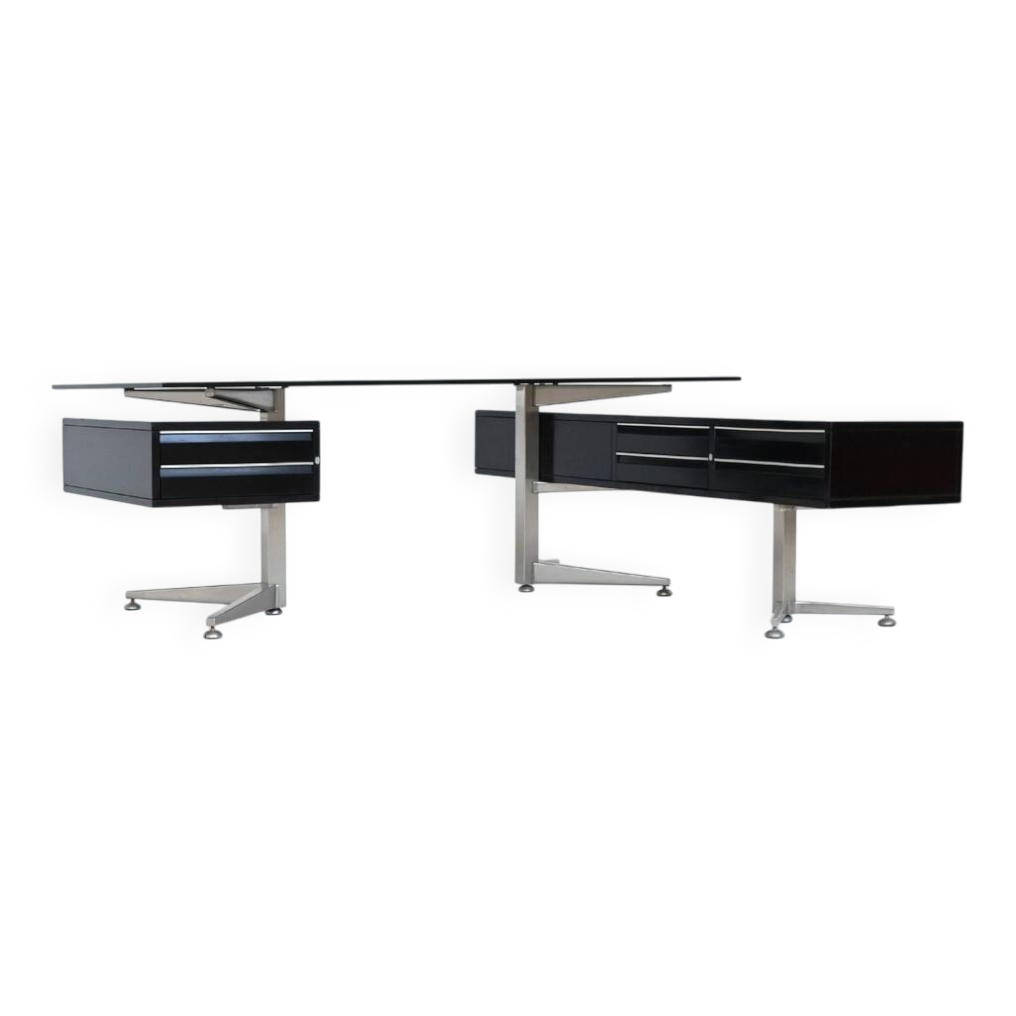 Abbondinterni executive corner desk in mahogany and glass, Italy, 1970