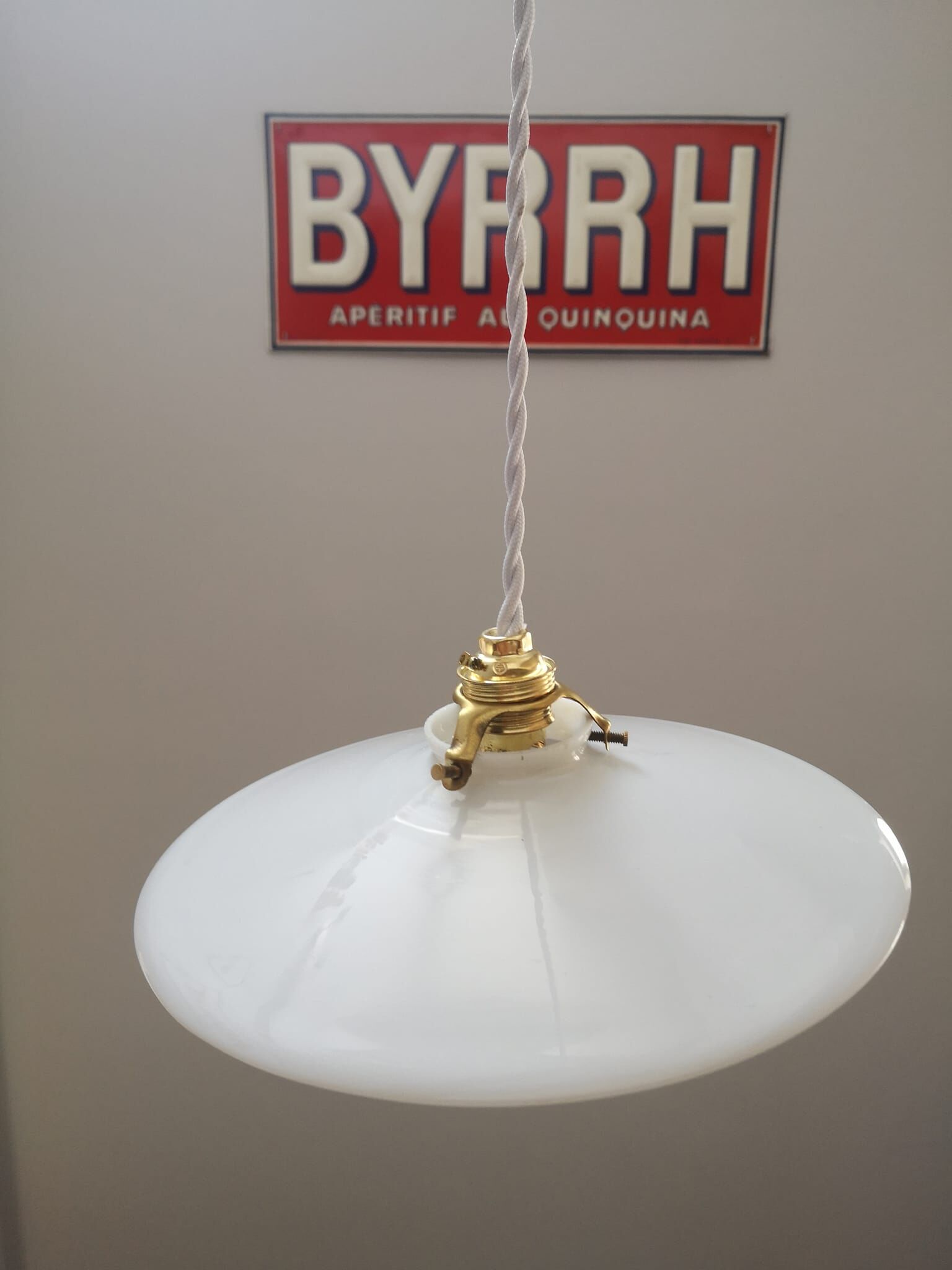 Suspension opaline smooth white tbe art deco 1940 Ø 24.5 cm TBE