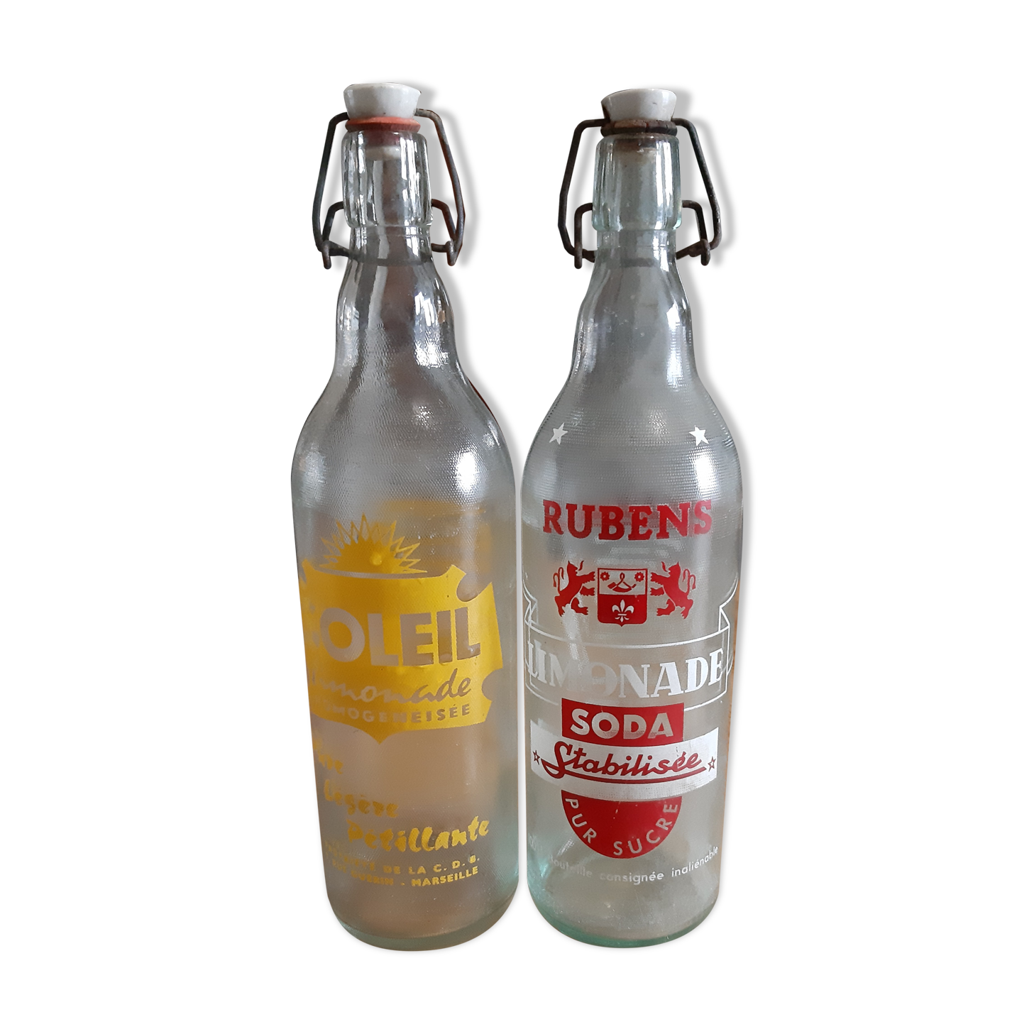 2 bottles of vintage lemonade from the 50s in glass