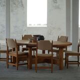 Large Danish mid-century modern dining table in pine, Tage Poulsen, 1970s.