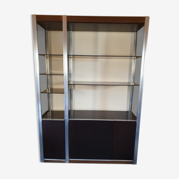 Ligne Roset Wengé bookcase and 80's smoked glass