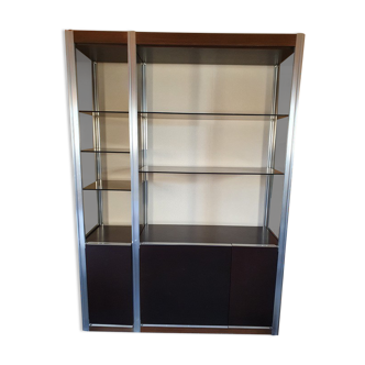 Ligne Roset Wengé bookcase and 80's smoked glass