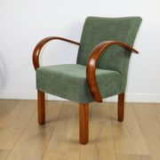 Fauteuil vintage Art Déco en bois courbé et tissu vert olive