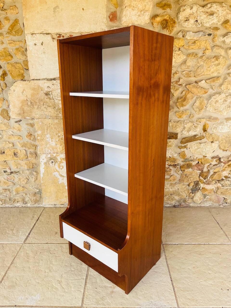 Vintage teak storage unit with shelves and drawer circa 1970s
