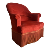 Vintage toad armchair with brick red velvet fringes