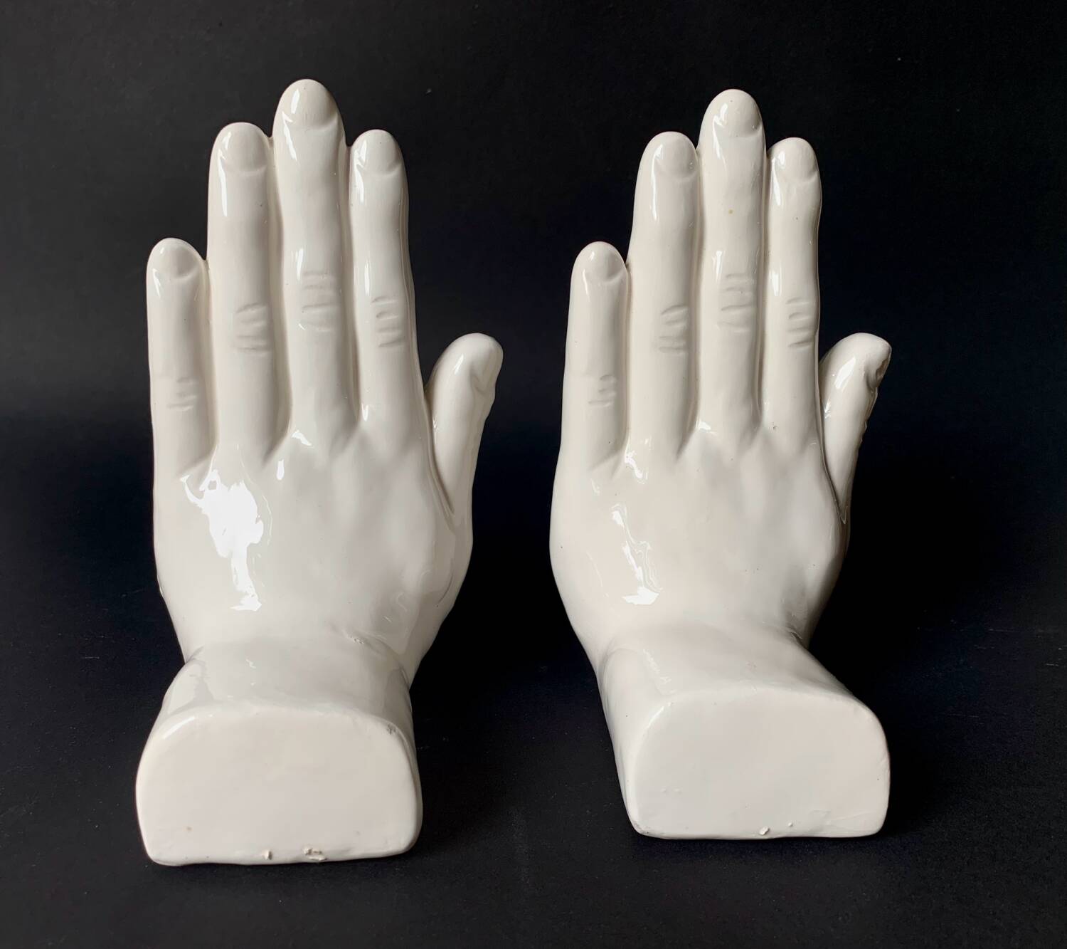 Vintage white ceramic hand bookends