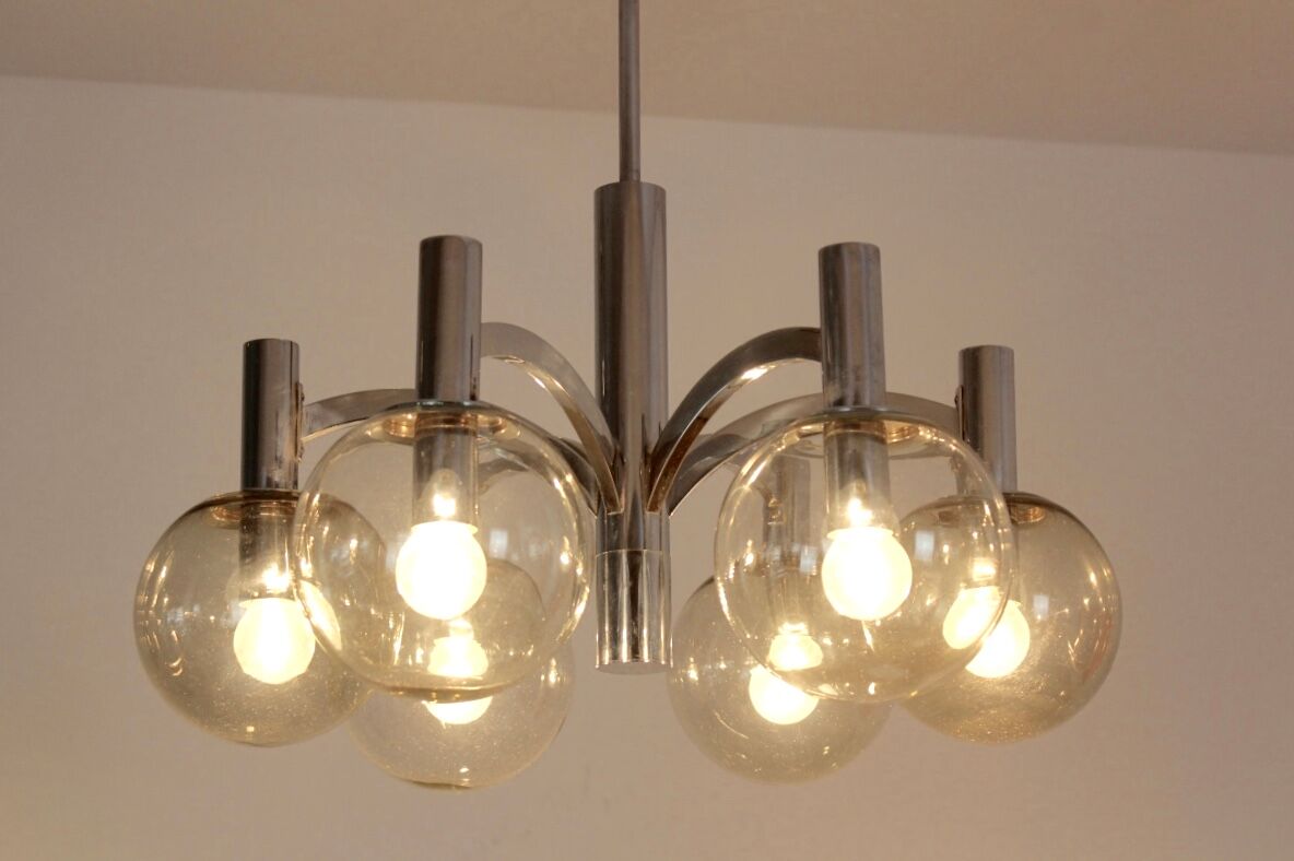 Chrome and glass vintage by Kaiser lights chandelier
