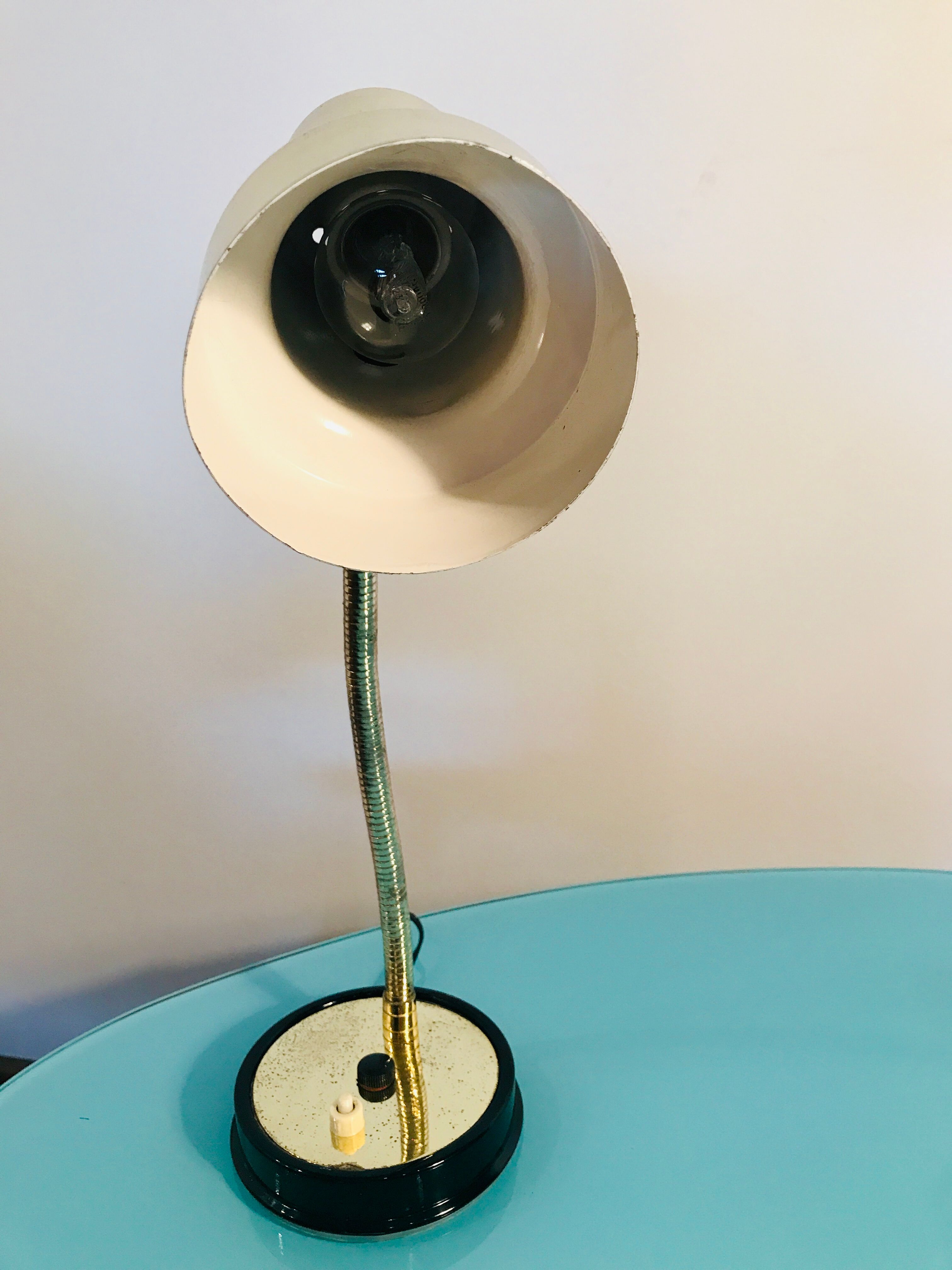 Art deco lamp, golden lamp shade, retro table lamp for apartment decor