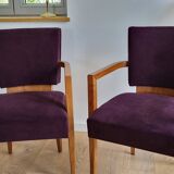 Pair of Bridge armchairs, aubergine velvet