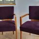 Paire de fauteuils Bridge, velours aubergine