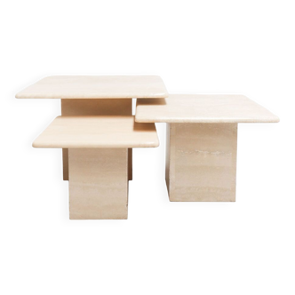 Set of 3 vintage travertine nesting tables