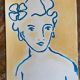 Signed painting in Chinese ink and pastel, “art deco” female portrait