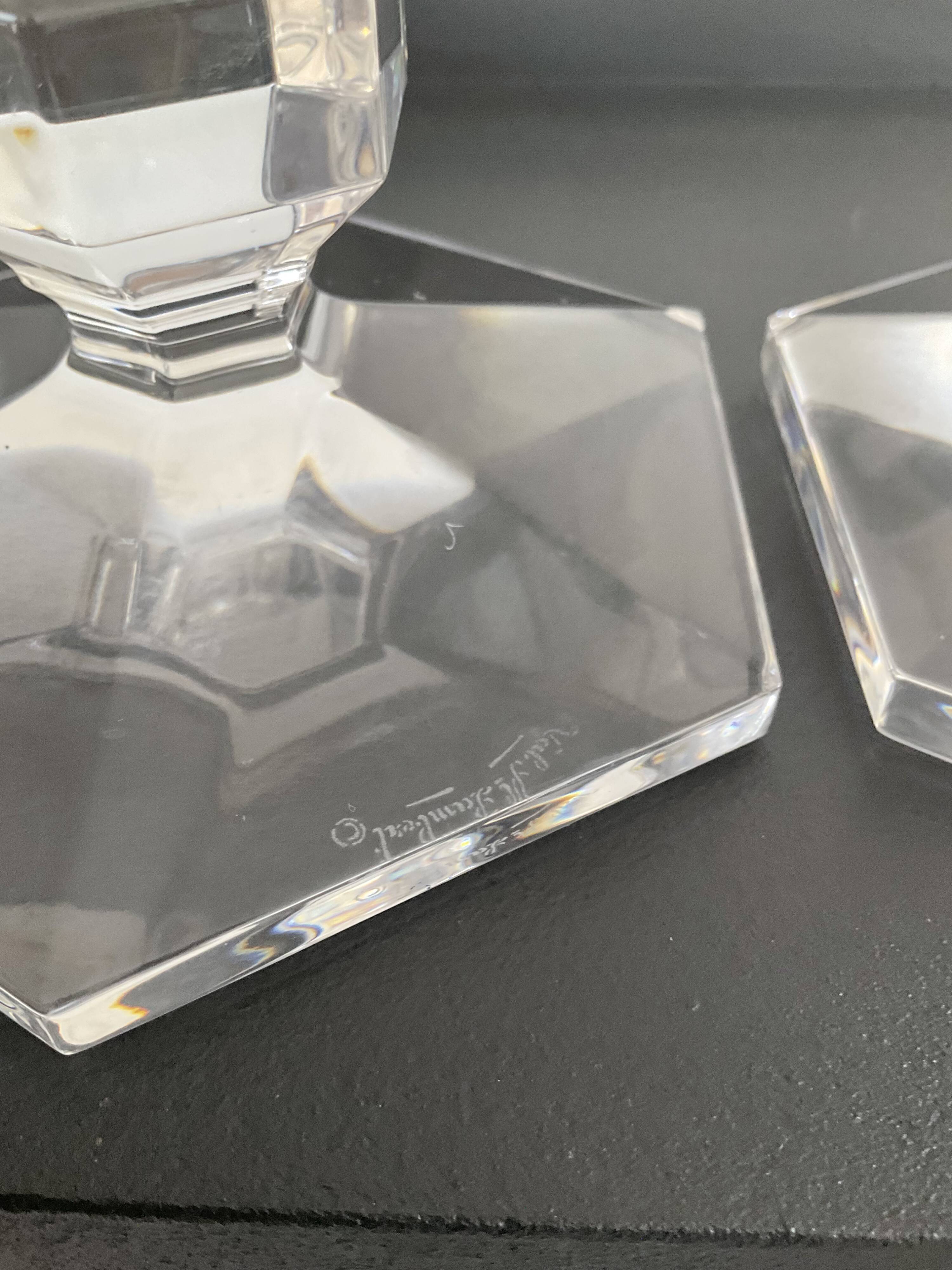 Pair of Val Saint Lambert crystal candle holders
