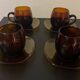 4 tasses verre bullé avec sous tasse marron clair
