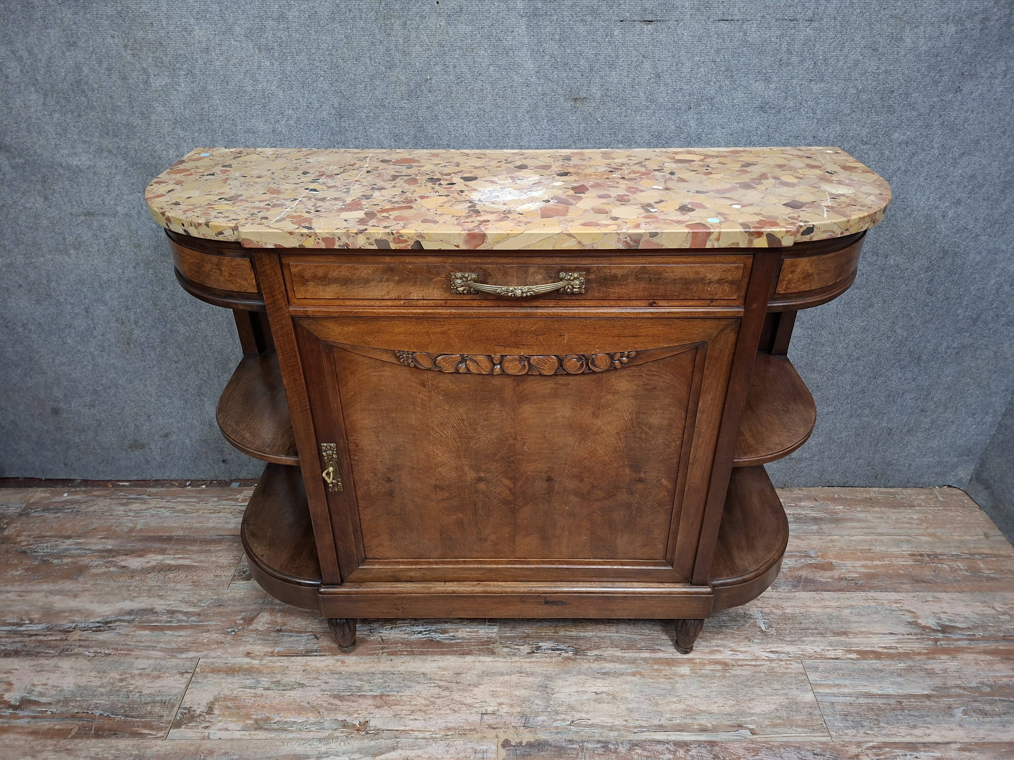 Buffet Art Déco en noyer et marbre brèche – Vers 1930