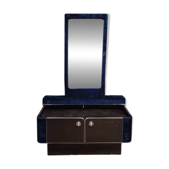 Dressing table / Art Deco furniture with mirror – Blue velvet – 1930s/40s