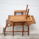 Chaise longue rotin ancienne chilienne transat rotin dossier rabattable, repose-pieds amovible