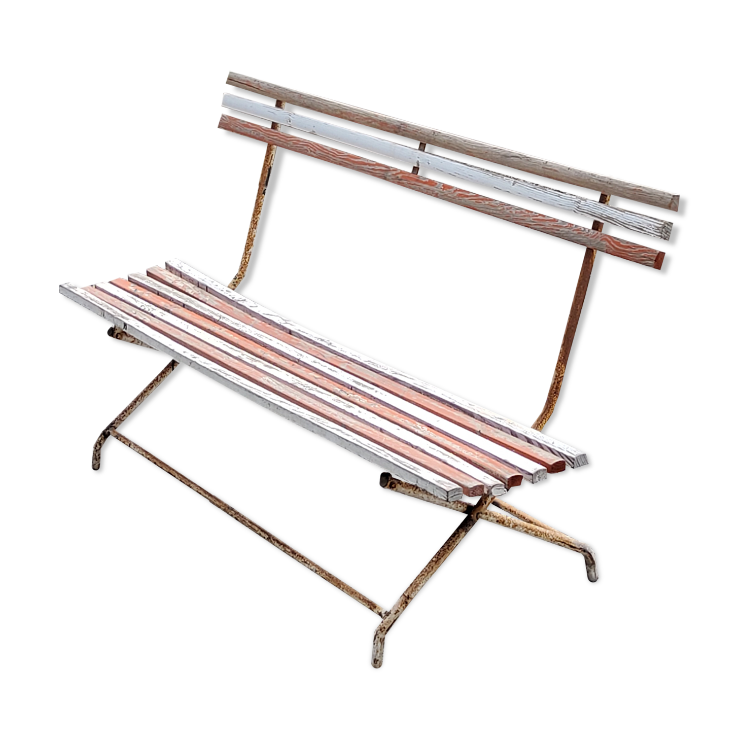 Garden bench with folding wooden slats base tubes from the 50s