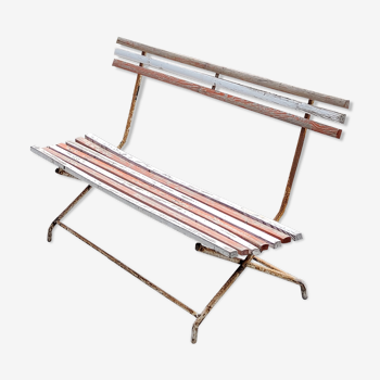 Garden bench with folding wooden slats base tubes from the 50s