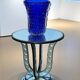 Table / pedestal table in aged glass with bubble decor from the 70s