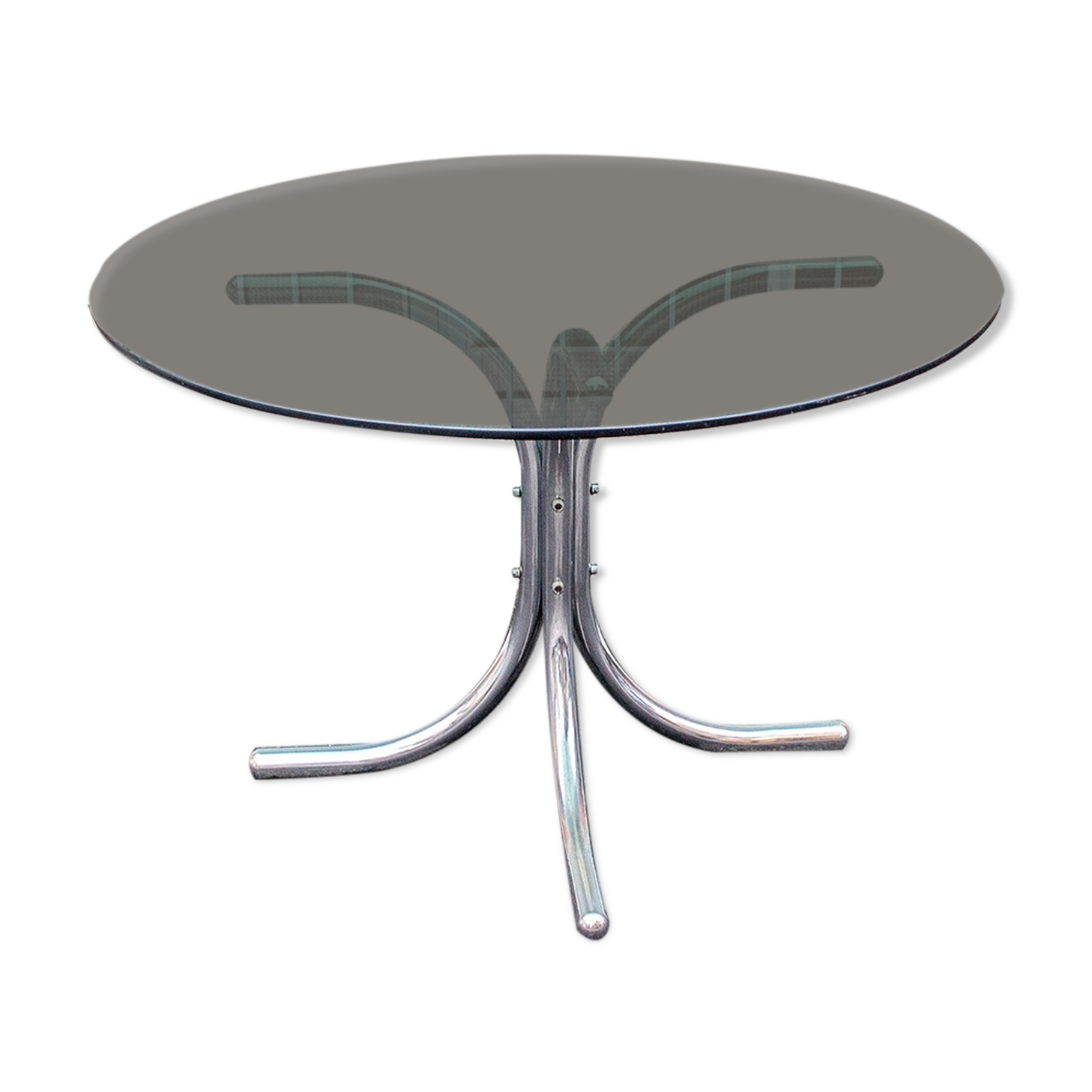 Round table in chromed metal and glass Italia Anni '60