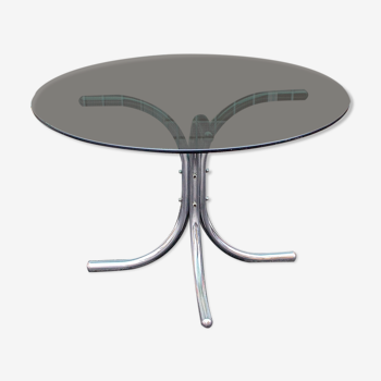 Round table in chromed metal and glass Italia Anni '60