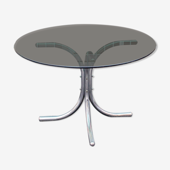 Table ronde en métal chromé et verre Italia Anni '60