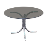 Round table in chromed metal and glass Italia Anni '60