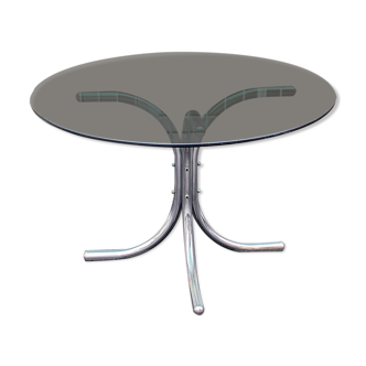 Table ronde en métal chromé et verre Italia Anni '60