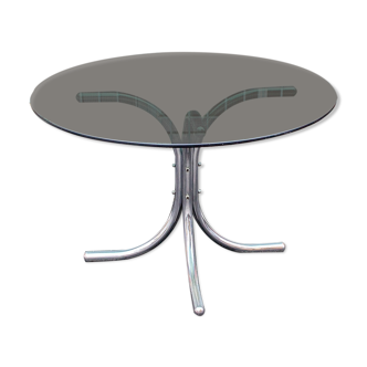 Round table in chromed metal and glass Italia Anni '60