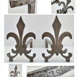 Pair of vintage steel fleur-de-lys andirons