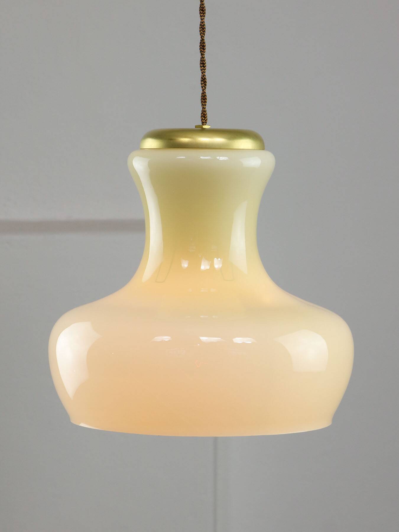Mid-Century Italian Brass and Yellow Glass Pendant Lamp