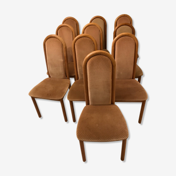 Set of 10 wooden chairs + contemporary design fabric