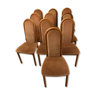 Set of 10 wooden chairs + contemporary design fabric