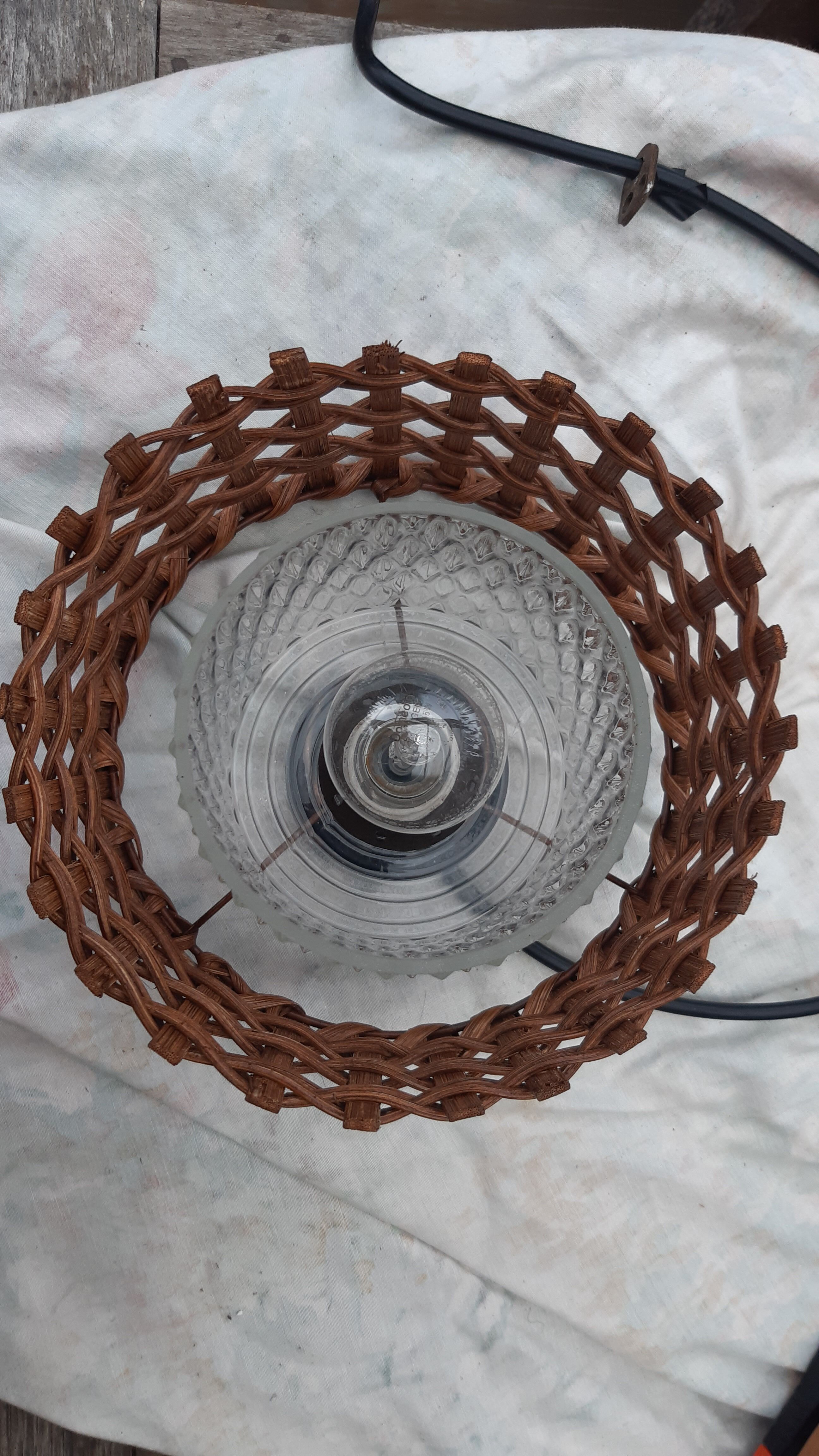 Chiseled glass and wicker suspension 1970